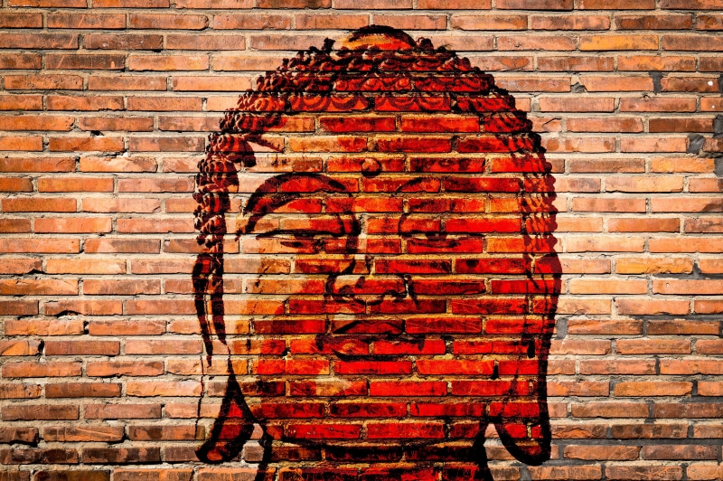 gautama, brick wall, buddhist, decor, spiritual, culture, wall - building feature, red, buddha, wall, spirituality, shape, creativity, architecture, 4K