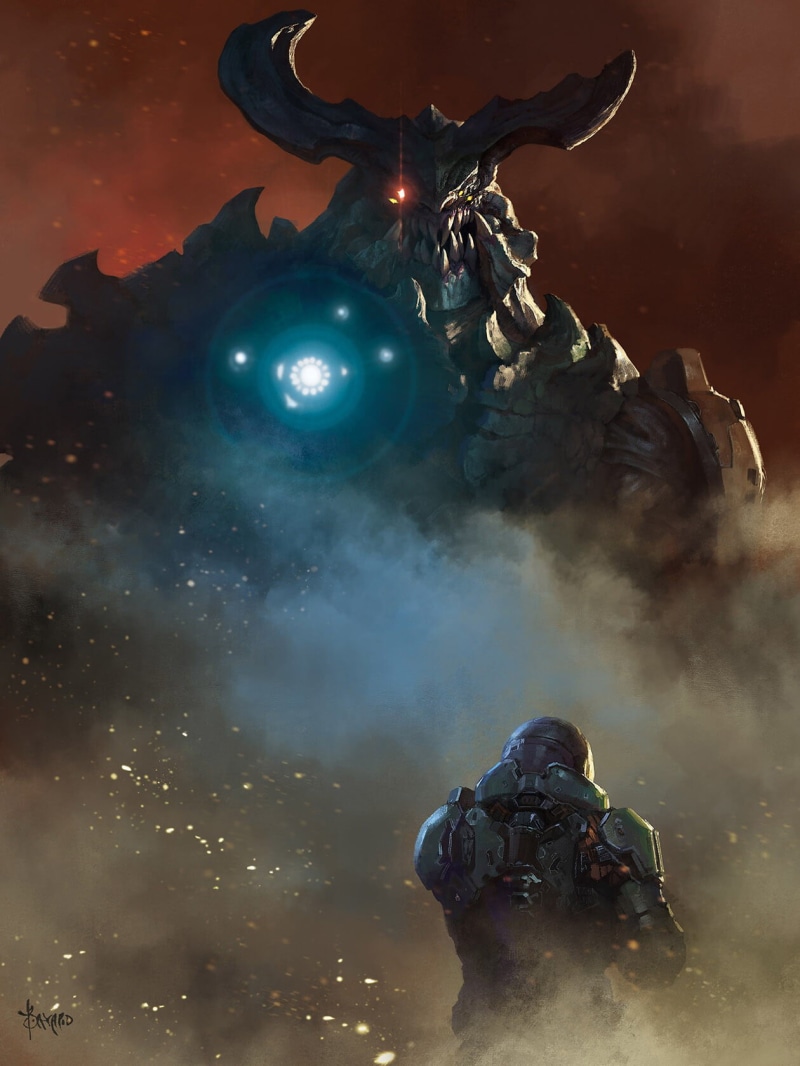 Bayard Wu, video games, fantasy weapon, vertical, Doom (2016), DOOM Eternal, Doom (game), 2D, 720P, fantasy armor, Doom 4, digital art, Doom slayer, fan
