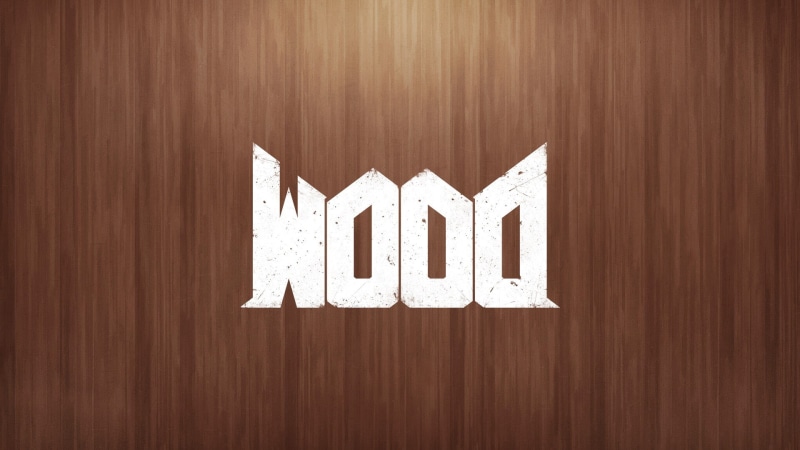 studio shot, humor, text, Doom (game), communication, message, positive emotion, wood grain, white color, wood - material, simple, upside down, digital art
