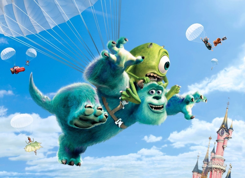 cartoon, Walt Disney, Monsters, Ratatouille, 1080P, university, parachutes, Disney, Monsters University, Lightning Mc Queen, Inc., a rat, collage, cars