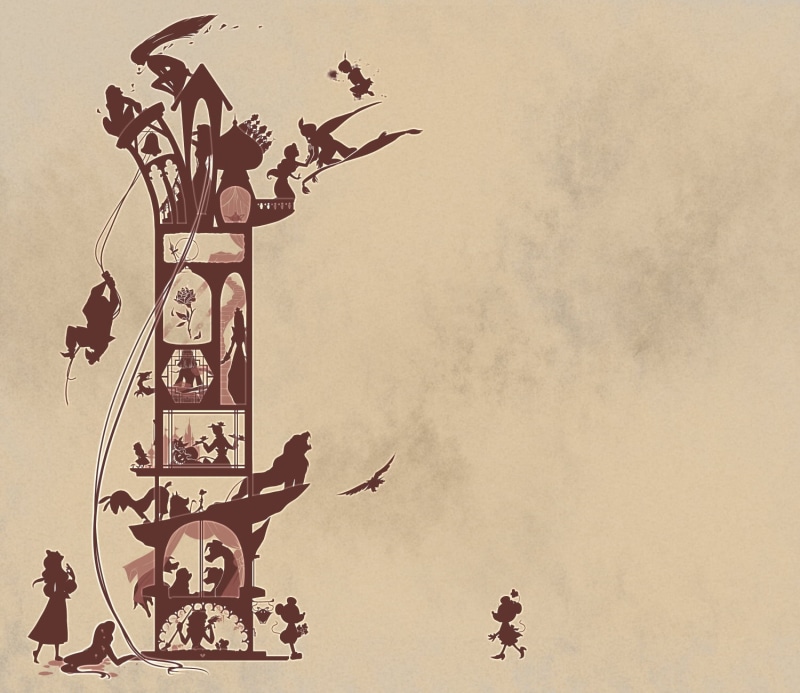 adult, sky, outdoors, nature, representation, 720P, low angle view, cartoon, Walt Disney, mammal, people, men, silhouette, group of people, disney, illustration