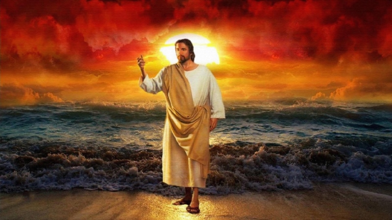 land, one person, spirituality, nature, sky, holding, belief, water, standing, jesus christ, beach, 1080P, sunset, adult, men, beauty in nature, religion