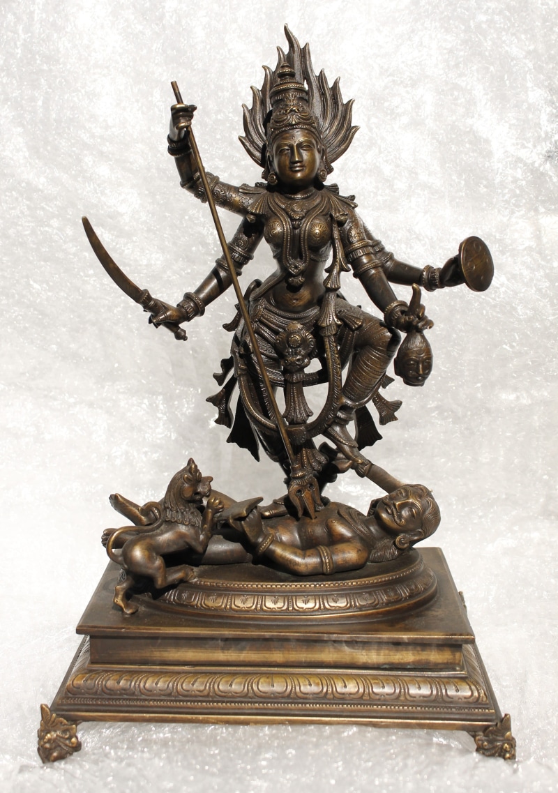 mahishasuramardini, minature bronze, south india, sculpture, metal, art and craft, creativity, no people, architecture, indoors, goddess, statue, durga