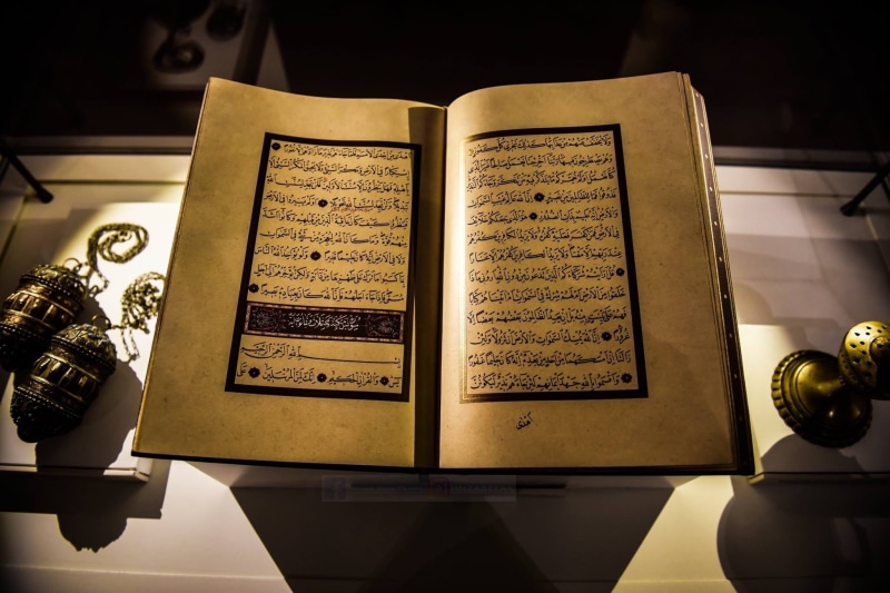 still life, text, holy, in islamic tradition, indoors, 1080P, beige, close-up, publication, calligraphy, page, quran, worship, antique, paper, the past