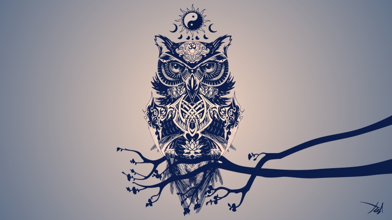religion, minimalism, owl, tribal, digital art, 4K