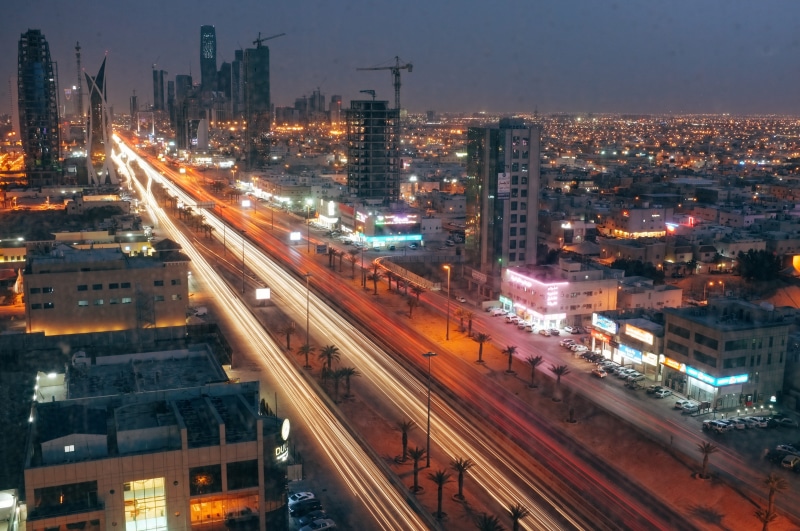 saudi arabia, office building exterior, building exterior, night, street, riyadh, skyline, no people, cityscape, building, skyscraper, high angle view