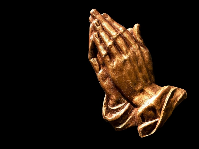 praying, pray, indoors, black background, human hand, faith, statue, art and craft, hand, copy space, closeup, trusting, hope, human finger, human body part