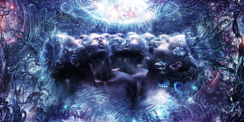 low angle view, glowing, woman, event, celebration, digital composite, looking, spiritual, light, night, 1080P, nightlife, fantasy art, winter, large group of people