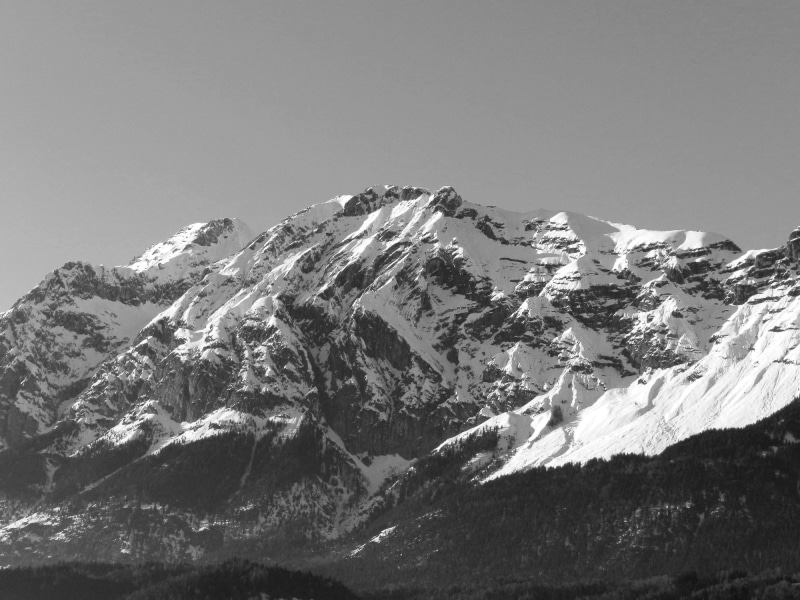outdoors, alps, clear sky, snow, scenic, black And White, 1080P, beauty in nature, nature, rock, tranquility, day, white, snowcapped mountain, environment
