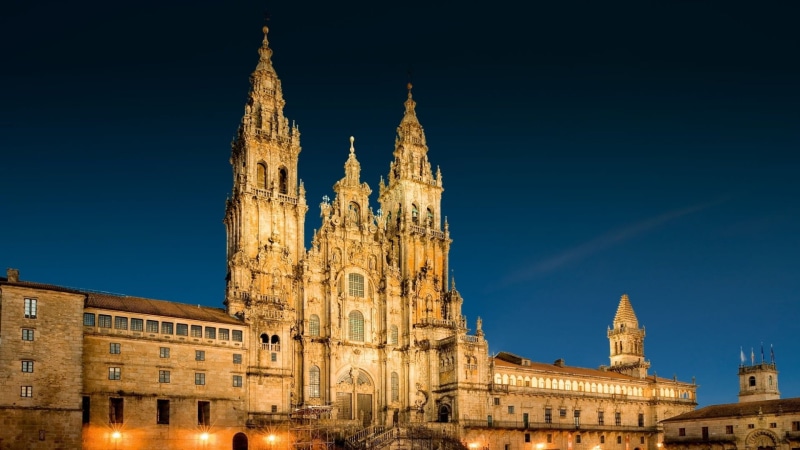 basilica, spain, gothic style, europe, cathedral of santiago de compostela, sky, no people, building, cathedral, history, spire, blue, belief, santiago de compostela