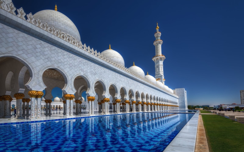 principal, 5K, the past, blue, tourism, sheikh, zayed, dhabi, travel, dome, architecture, building exterior, place, water, clear sky, no people