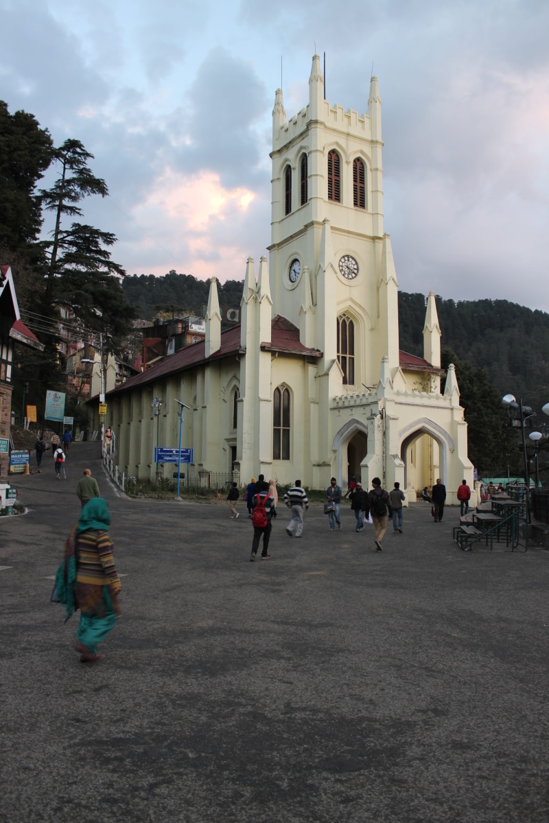 spirituality, church, city, 5K, Mall Road, group of people, Himachal, place of worship, architecture, building exterior, religion, women, sky, men, cloud - sky