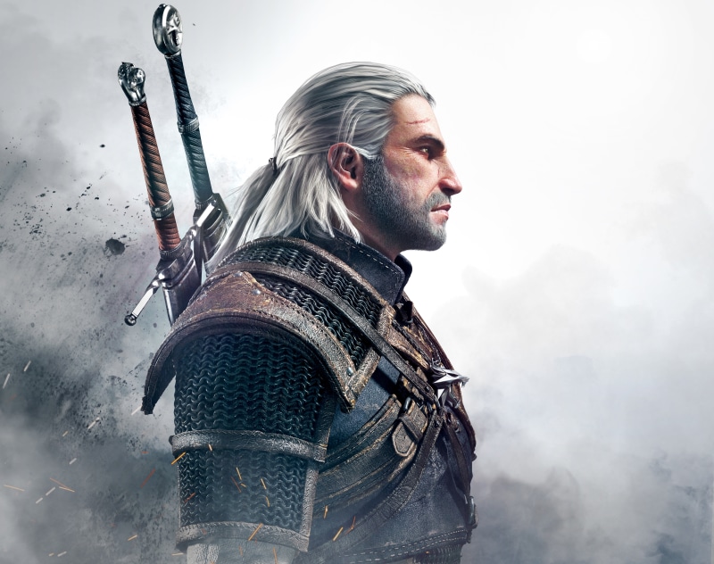 video games, fog, cold temperature, clothing, serious, men, winter, warrior - person, weapon, Geralt of Rivia, history, waist up, portrait, the past, 8K