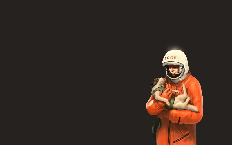 astronauts, outer space, laika, 1080P, aircraft, gagarin, art, Russia, space, USSR, yuri gagarin, yuri, hd, outer