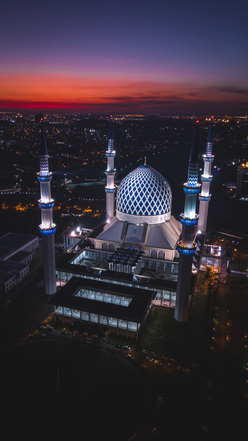 sunrise, dark, red, time, towers, building Exterior, no People, city, built Structure, twilight, building, modern, asia, muslim, sky, outdoors, urban Scene