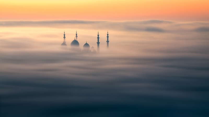 5K, Abu Dhabi, Sunrise, 5K, Fog, United Arab Emirates, Sheikh Zayed Mosque