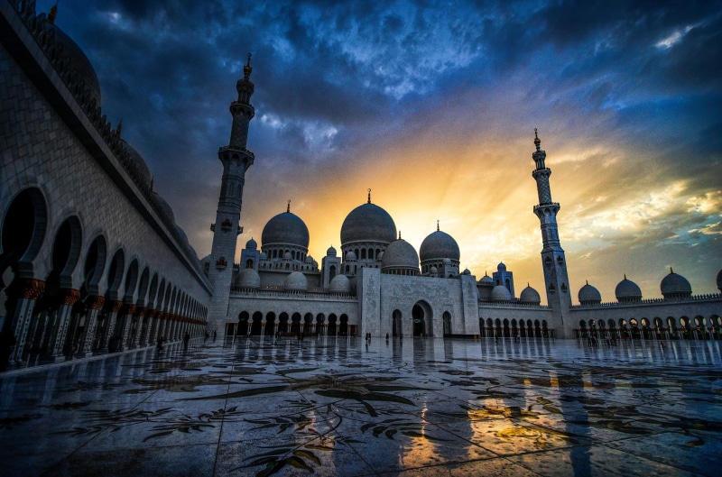 UAE, Abu Dhabi, Sheikh Zayed Grand Mosque, sunset, 1080P, The Sheikh Zayed Grand mosque