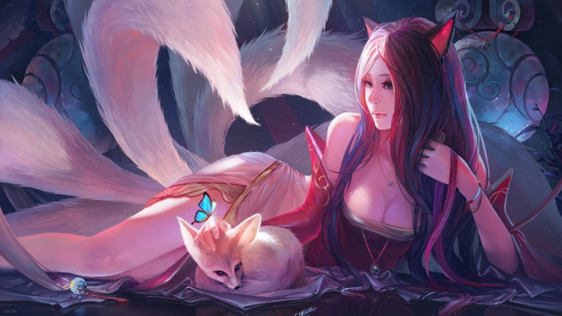 adult, leisure activity, pink color, Video Game, beautiful woman, lol, young adult, portrait, hairstyle, League Of Legends, nature, purple, lifestyles
