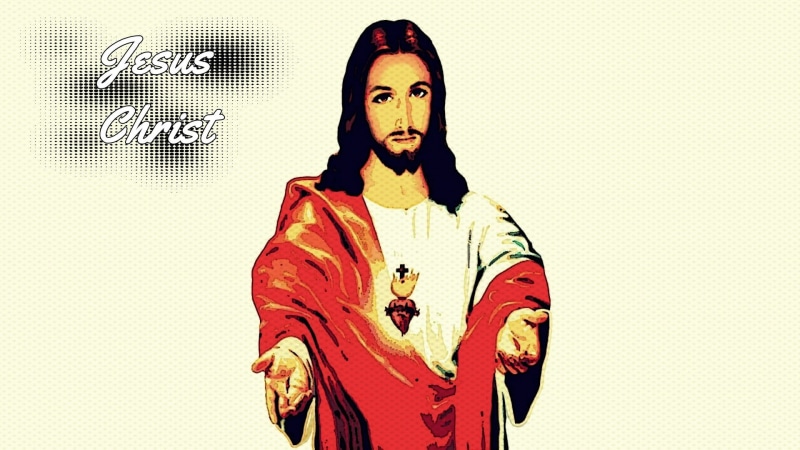 front view, casual clothing, Christianity, christ, coat, women, hairstyle, jesus, looking at camera, heart, portrait, lifestyles, pop art, 1080P, adult