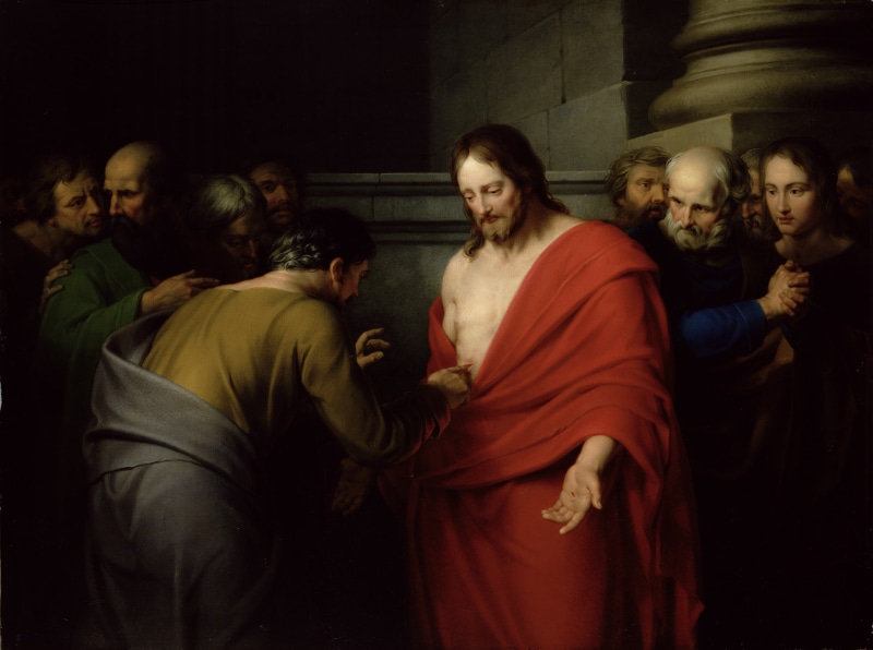 group Of People, the red mantle, females, waist up, image, people, Jesus is risen, painting, males, men, spirituality, wound, doubting Thomas, dark, praying