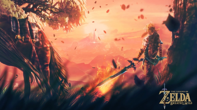 outdoors, plant, sky, The Legend of Zelda: Breath of the Wild, sunset, nature, sign, panoramic, Zelda, no people, tranquility, communication, scenics - nature