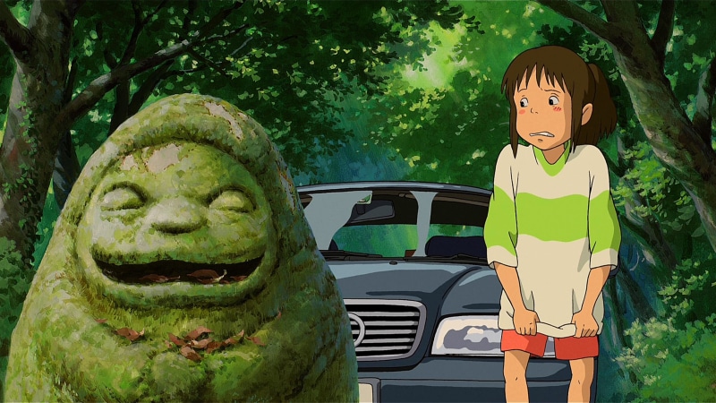 illustration, green, land vehicle, Studio Ghibli, male likeness, tree, art and craft, one person, nature, real people, representation, lifestyles, gibli