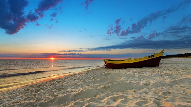 boat, s, 3d and abstract, sunset, ocean, 1080P, tranquility, beach