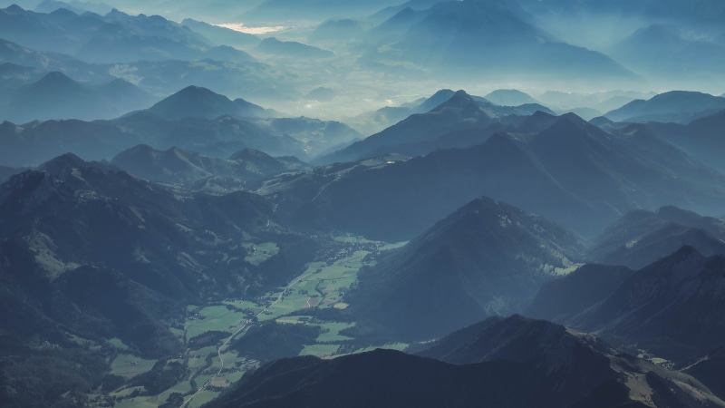 sky, Landscape, scenics, non-urban scene, scenics - nature, european Alps, tranquil scene, no People, Mountain, tranquility, fog, Morning, 5K, landscapes