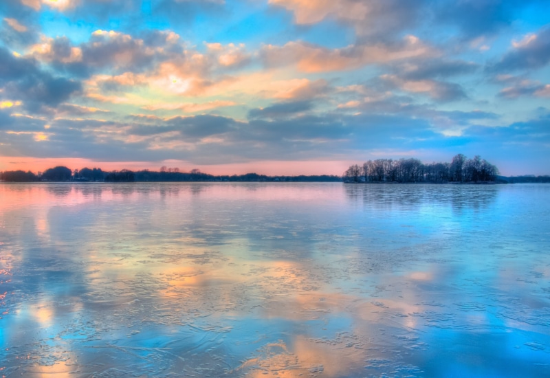 tranquility, sunlight, non-urban scene, tree, ice, hdr, blue, beauty In Nature, trees, soft, landscape, dusk, summer, scenics - nature, clouds, scenery