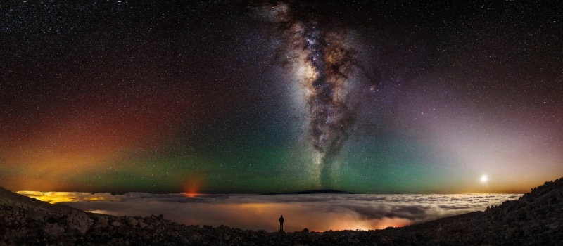 clouds, landscape, galaxy, panoramas, lights, space, 720P, nature, long exposure, mist, Hawaii, volcano, starry night, Milky Way
