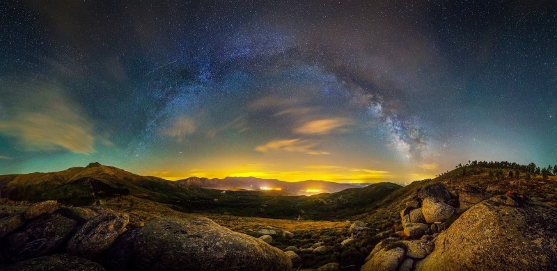 solid, starfield, hills, Milky Way, scenics - nature, galaxy, lights, sky, long exposure, astronomy, beauty in nature, tranquility, space, tranquil scene
