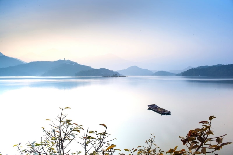 water, sun, outdoors, tree, waqter, landscape, scenics, sky, tranquil Scene, reflection, taiwan, lake, forest, center, moon, nature, asia, mountain, body