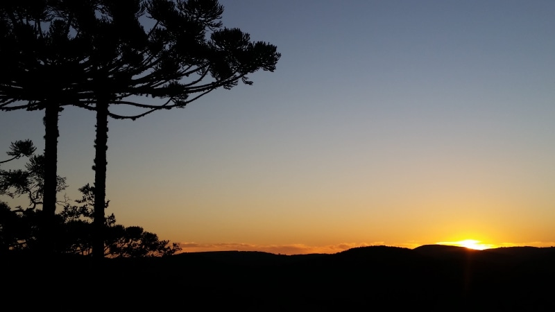 sunset, environment, mountain ranges from rio grande do sul, scenics, tree, clear sky, campos, orange color, tranquility, 5K, idyllic, scenics - nature