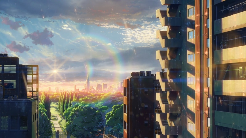1080P, sun, sunlight, window, built structure, outdoors, lens flare, Makoto Shinkai, concrete, building, no people, clouds, white, nature, sky, anime