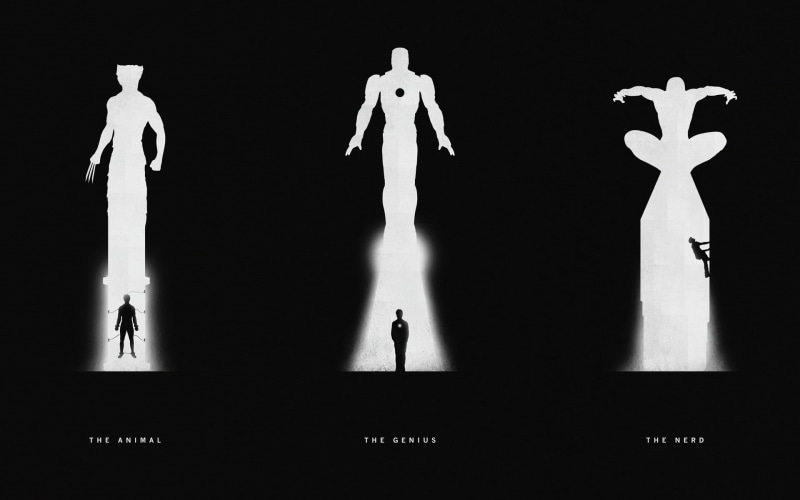 vector, symbol, males, adult, backgrounds, indoors, dark, rear view, three, back Lit, arms raised, black background, avengers, illustration, Wolverine