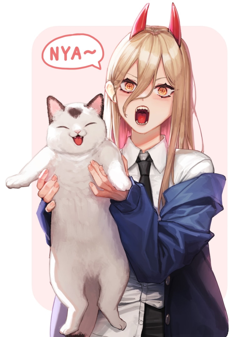 Chainsaw Man, anime, horns, cats, TunaMaYo, Power (Chainsaw Man), vertical, simple background, 1080P, anime girls