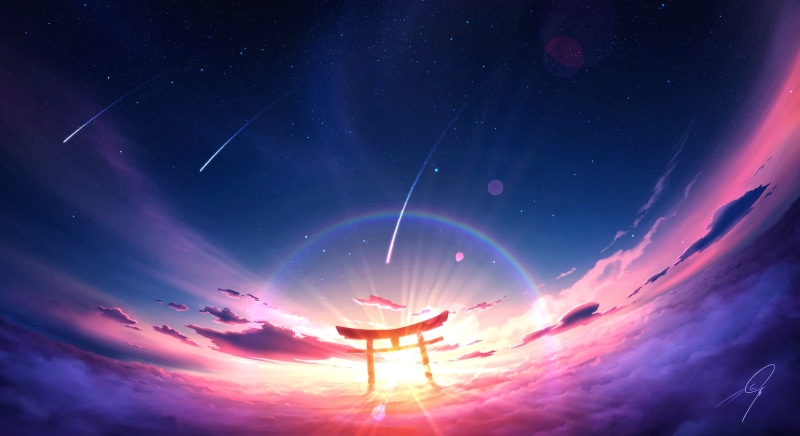 sky, anime, Nengoro, torii, 2K