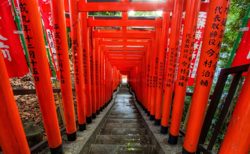 red, Torii, chiyodaku, light, end, Traditional, architecture, text, belief, direction, Japanese, religion, built structure, Shrine, Gate, orange color