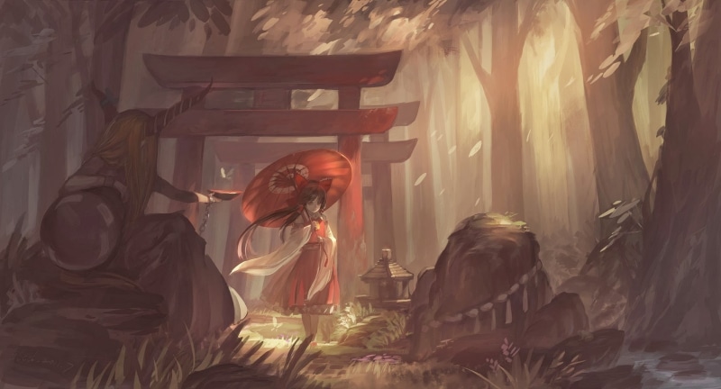 casual clothing, home interior, anime girls, indoors, one person, sitting, young women, torii, side view, real people, miko, fantasy art, leisure activity