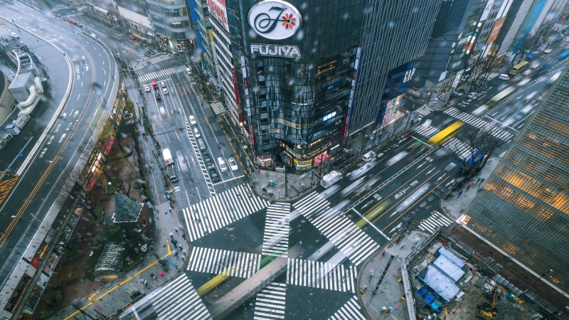cityscape, office building exterior, high angle view, asia, building exterior, no people, city life, residential district, road, intersection, outdoors