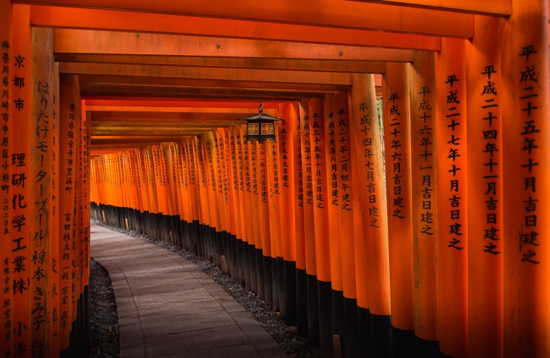 altar, japan, orange color, torii, kyoto, outdoors, 4K, pillar, architecture, religion, corridor, pagoda, built structure, gate, church, place of worship