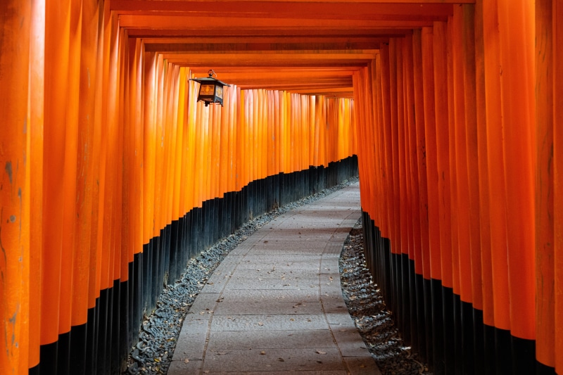 direction, architecture, places, colonnade, spirituality, gates, no people, travel destinations, famous, kyōto-shi, orange, the way forward, wanderlust