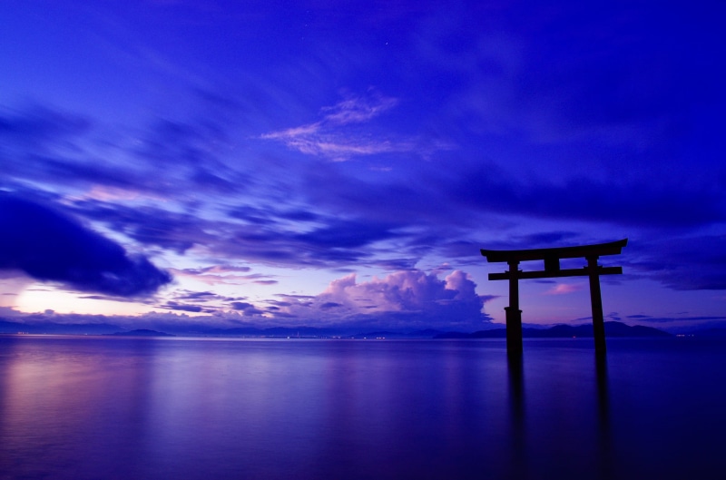 blue, no people, scenics - nature, religion, horizon over water, sunset, the ocean, landscape, gate, sea, shrine, beauty in nature, waterfront, 1080P