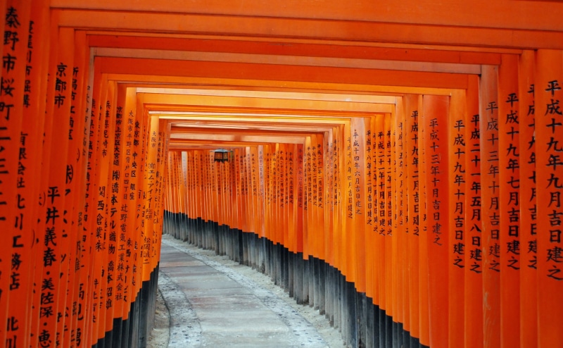kanji, architectural column, architecture, tunnel, outdoors, kyoto, building, in a row, script, non-western script, 4K, City, Japan, spirituality, text