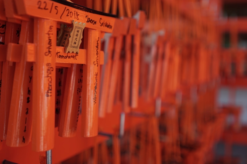 selective focus, script, asia, spirituality, red, no people, place of worship, rising sun, in a row, kyoto, buddha, fushimi inari shrine, japan, gardens