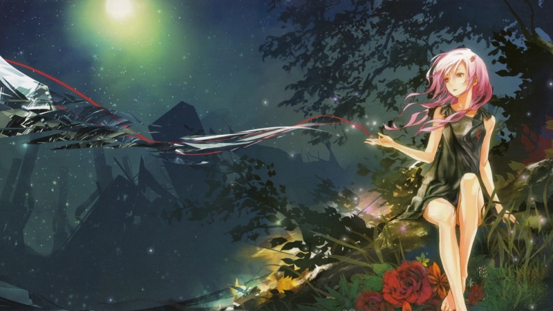 water, anime, women, young adult, red eyes, fantasy girl, nature, hairstyle, beauty in nature, Guilty Crown, Yuzuriha Inori, clothing, real people, purple