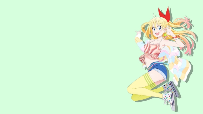 women, female, adult, yellow, cut out, toy, 1080P, females, hair ornament, blond hair, portrait, striped, Kirisaki Chitoge, happiness, ribbon, studio shot