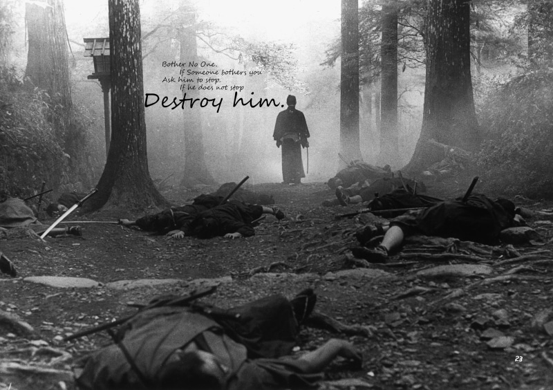 autumn, typography, death, warrior, man, leisure activity, tree trunk, full length, people, lifestyles, fog, The Sword of Doom, day, nature, forest, trunk