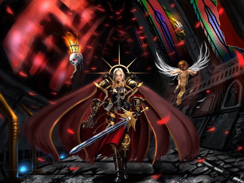 sword, low angle view, blurred motion, sculpture, 1080P, bolter, 40 000, motion, illuminated, woman, illustration, amusement park ride, male likeness