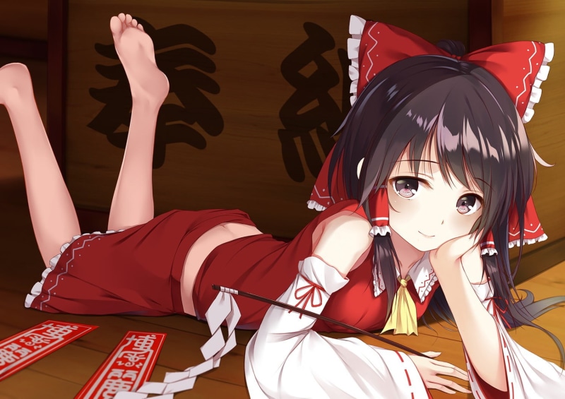 female, sunlight, red, Hakurei Reimu, representation, cleavage, festival, character, day, real people, costume, anime, Japanese clothes, celebration, childhood